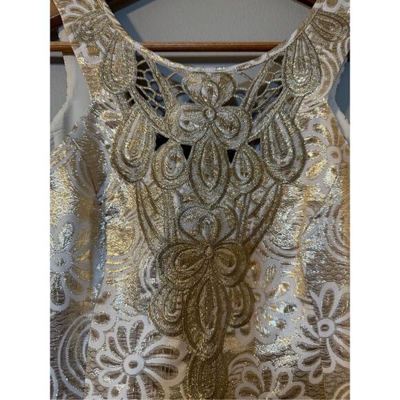 Lilly Pulitzer Size 10 Largo Shift Dress Gold Metallic Flower Jacquard Cocktail - Picture 6 of 15